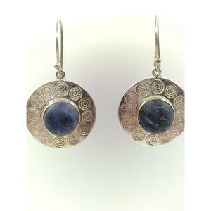 Sterling Silver 925 Stamped Denim Stone Center Vintage Earrings